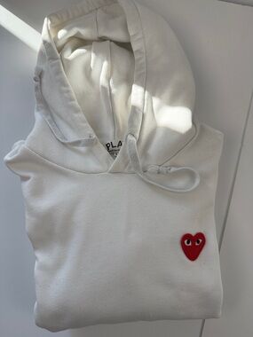Comme des Garcons PLAY White Hoodie with Red Heart Patch
